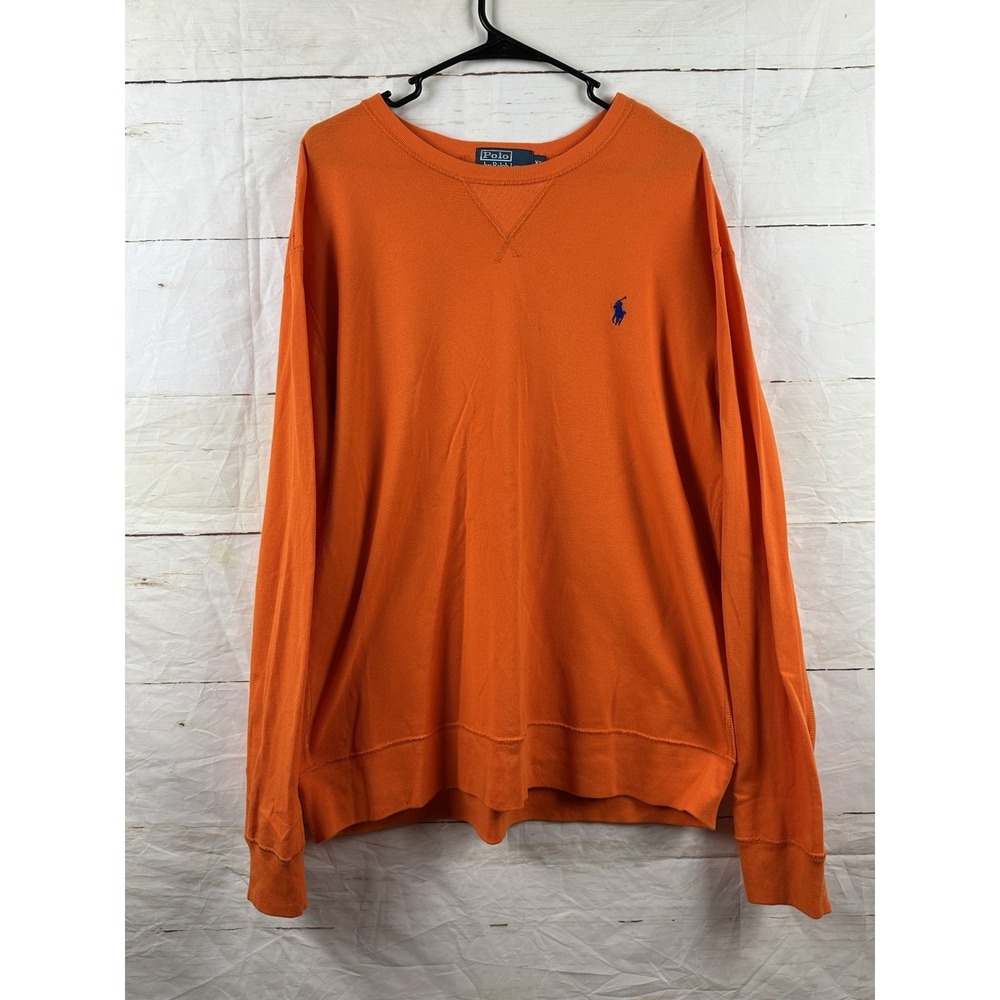 Polo Ralph Lauren Crewneck Sweatshirt Men XL Orange Blue Pony sweater shirt Vtg
